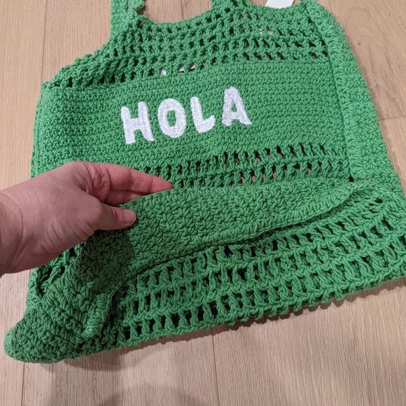 Green Crochet Tote Bag - Picture 2 of 7